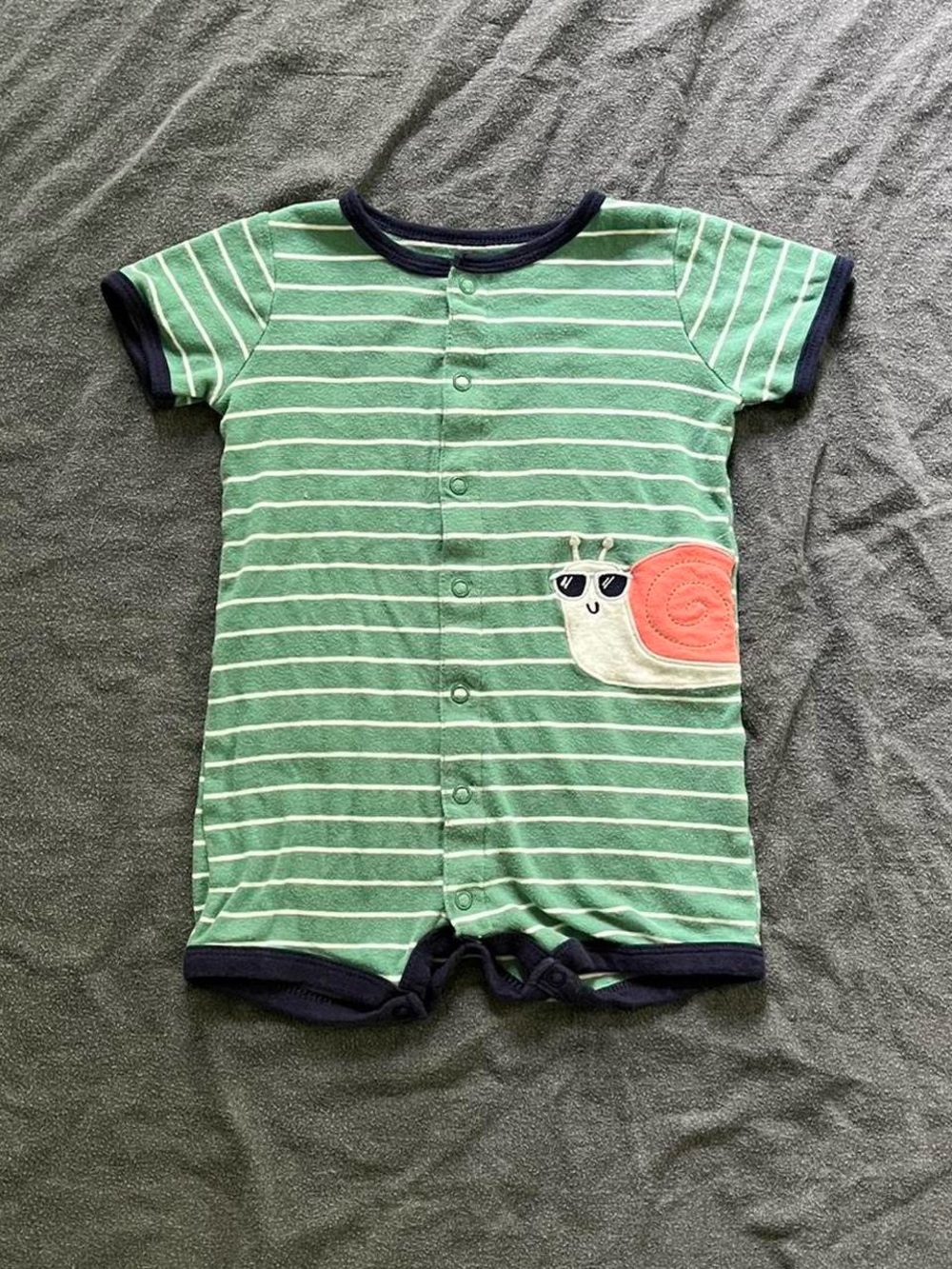 Carter's green striped baby boy snail short sleeve romper